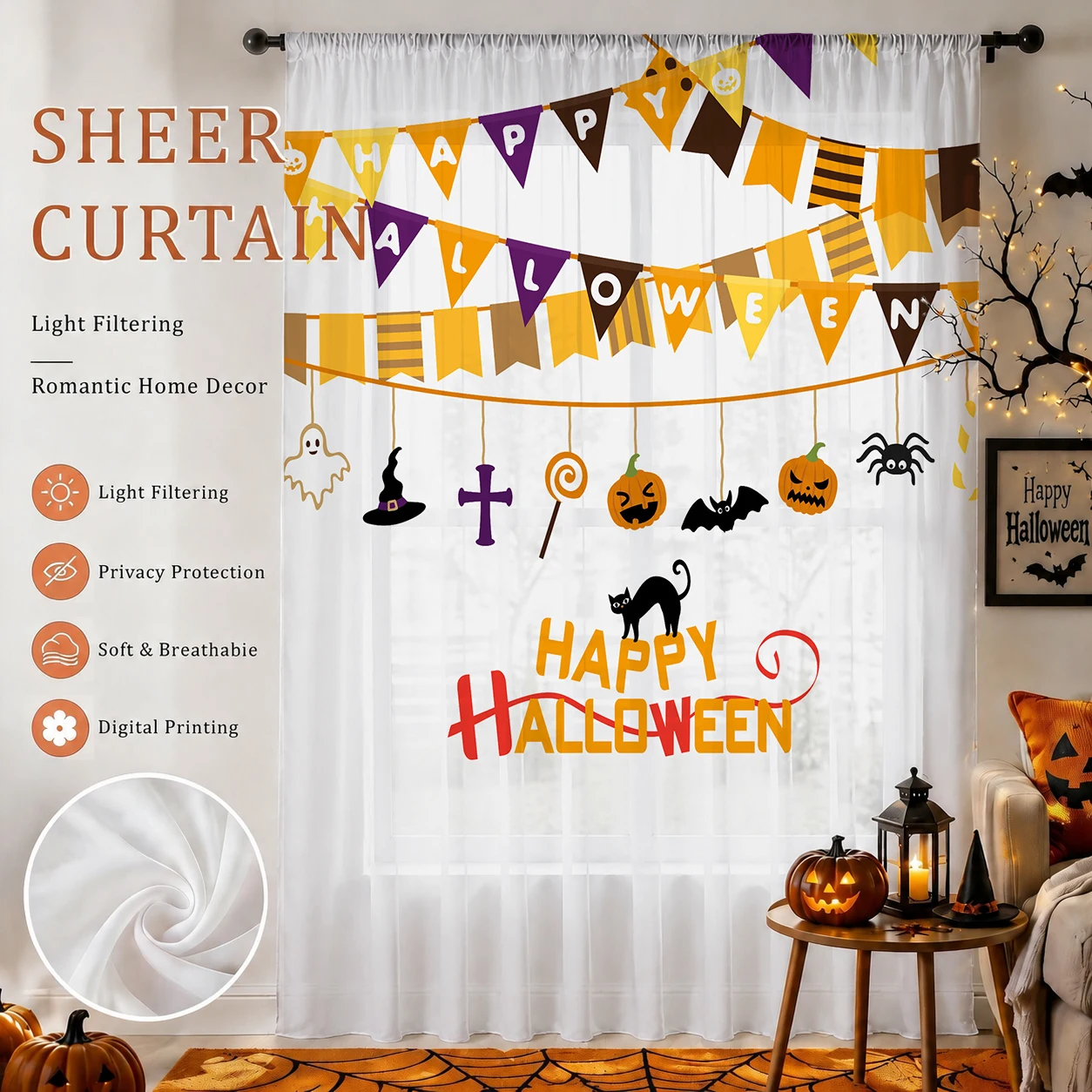 Home Office With Plants - Tirai Tipis Festival Halloween, Voile Privasi