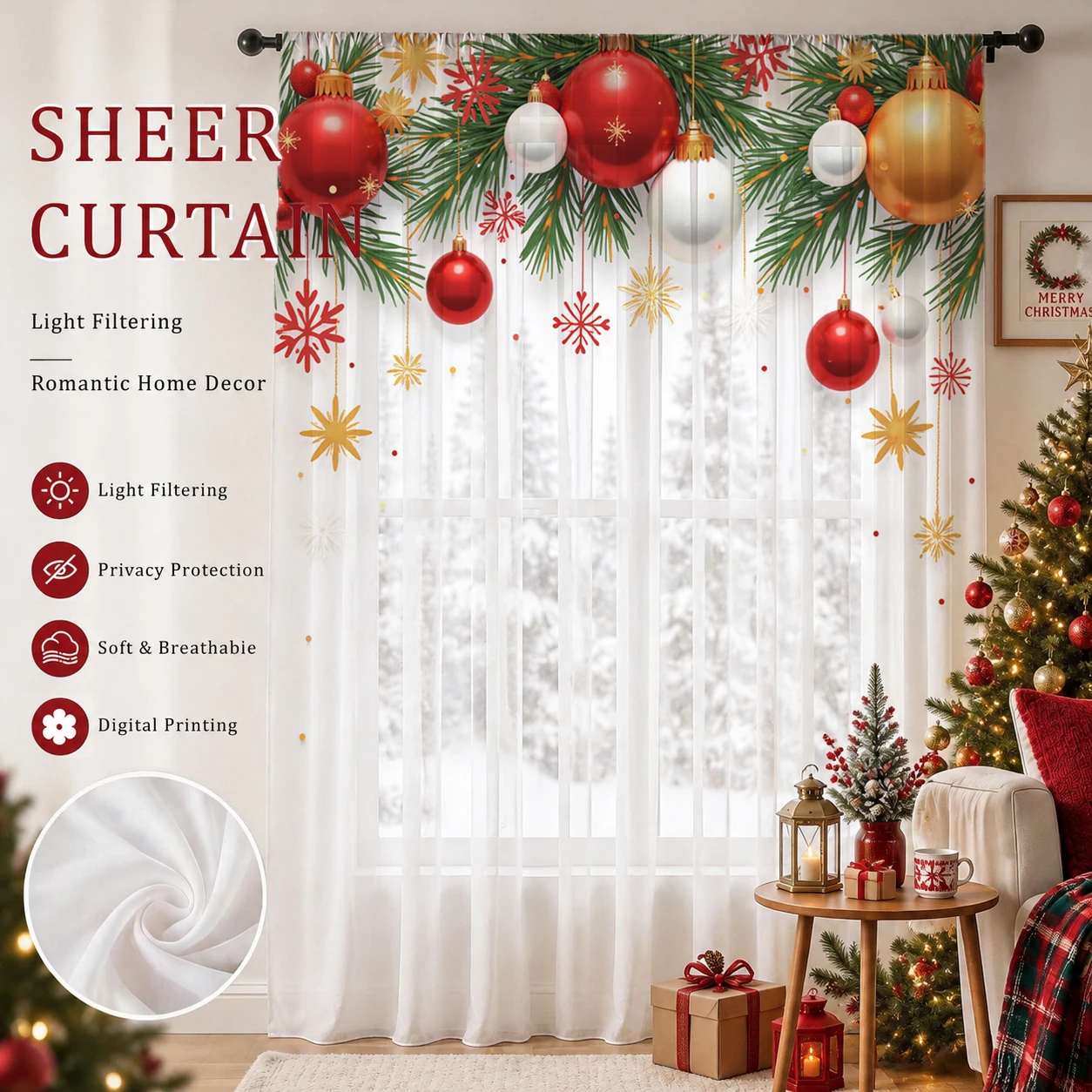 Home Office With Plants - Tirai Transparan Gradasi Warna Merah untuk