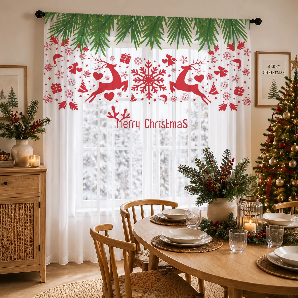 Home Office With Plants - Tirai Transparan Gradien Natal, Voile Privasi