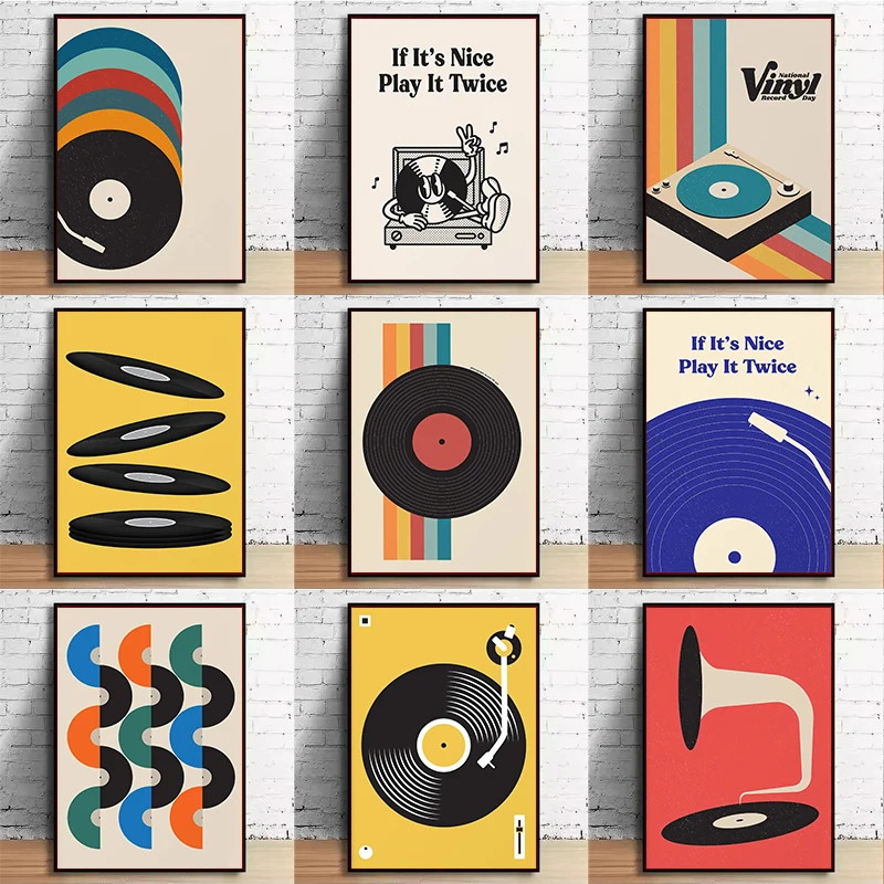 Home Office Minimalist - Cetakan Seni Dinding Kanvas Rekaman Vinil