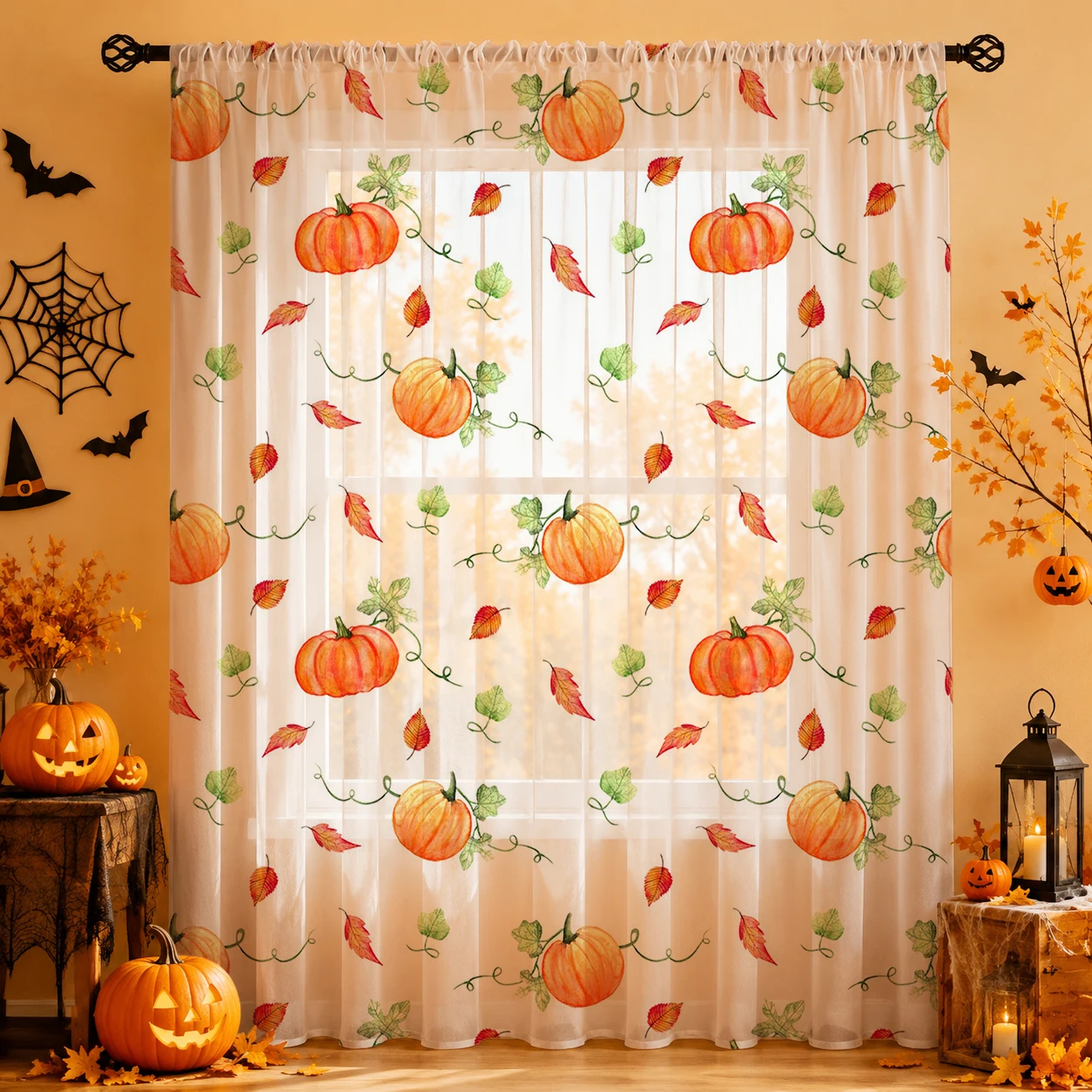 Home Office With Plants - 1Pc Tirai Tipis Halloween dengan Kantong