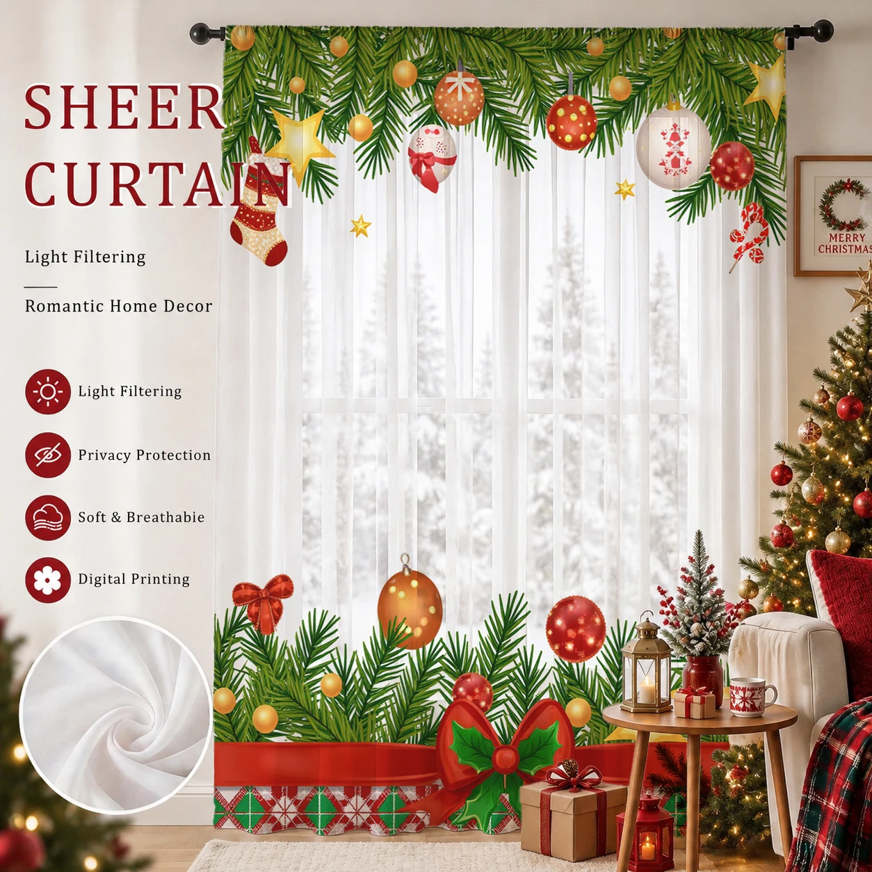 Home Office With Plants - Tirai Transparan Gradasi Warna Merah untuk