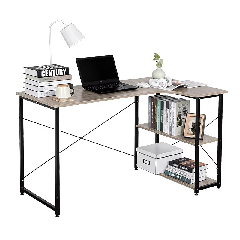 Home Office Desk With Drawers - Meja Sudut Bentuk L Dengan Rak