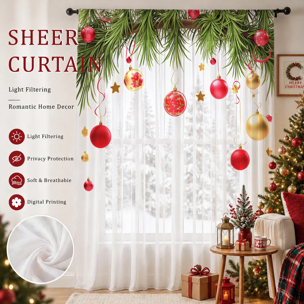 Home Office With Plants - Tirai Transparan Gradien Natal, Voile Privasi