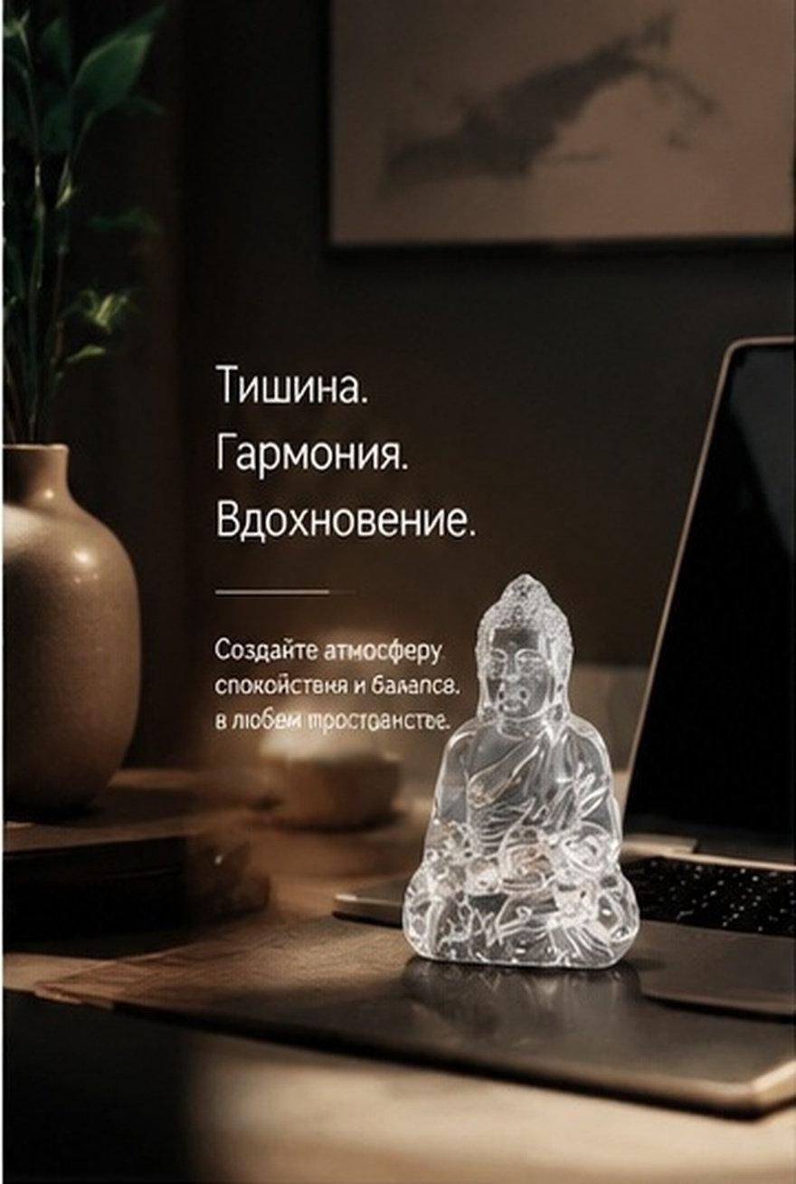 Home Office Minimalist - Patung Buddha Kristal Minimalis, Dekorasi Zen