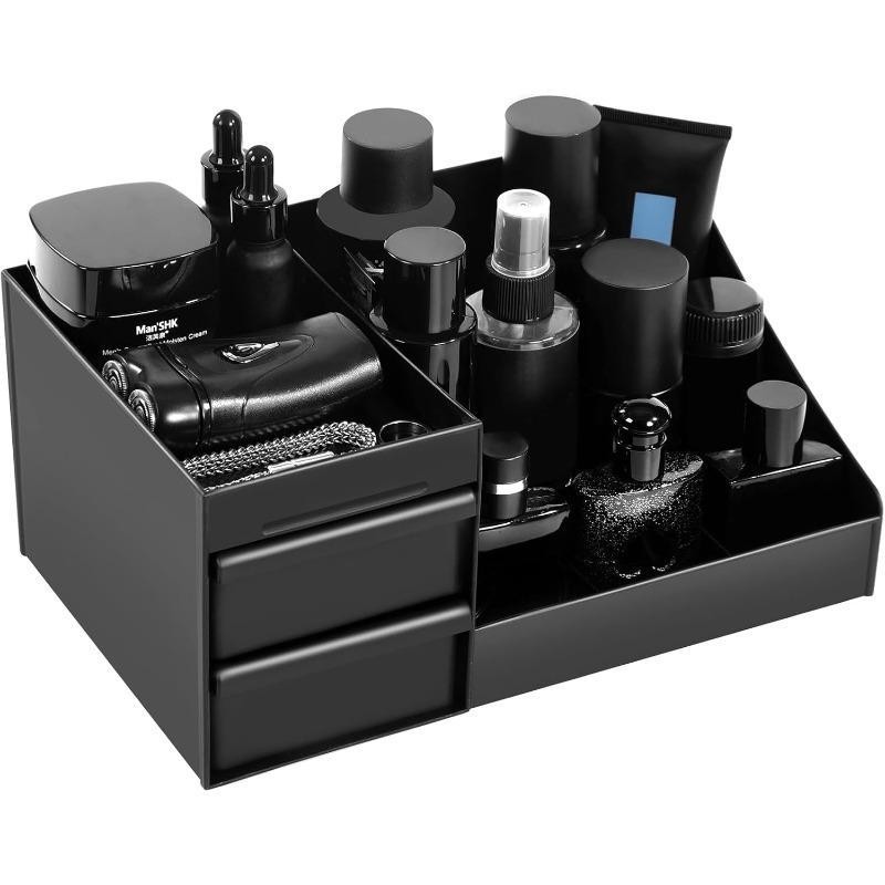 Home Office Desk With Drawers - Organizer Perawatan Kulit Hitam dengan Laci,