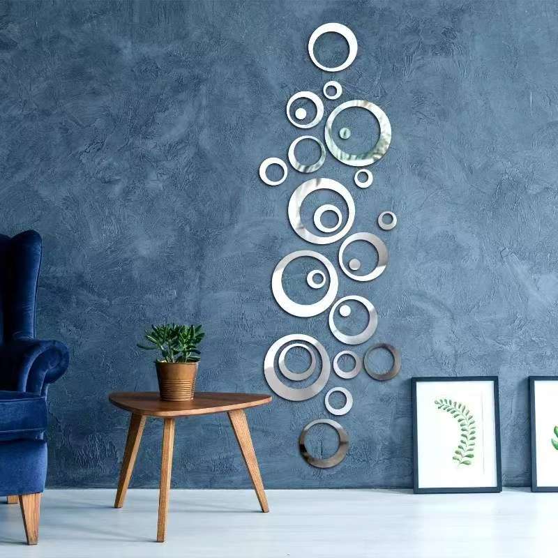 Home Office Wallpaper - 24pcs Stiker Dinding Cermin Bundar Perekat