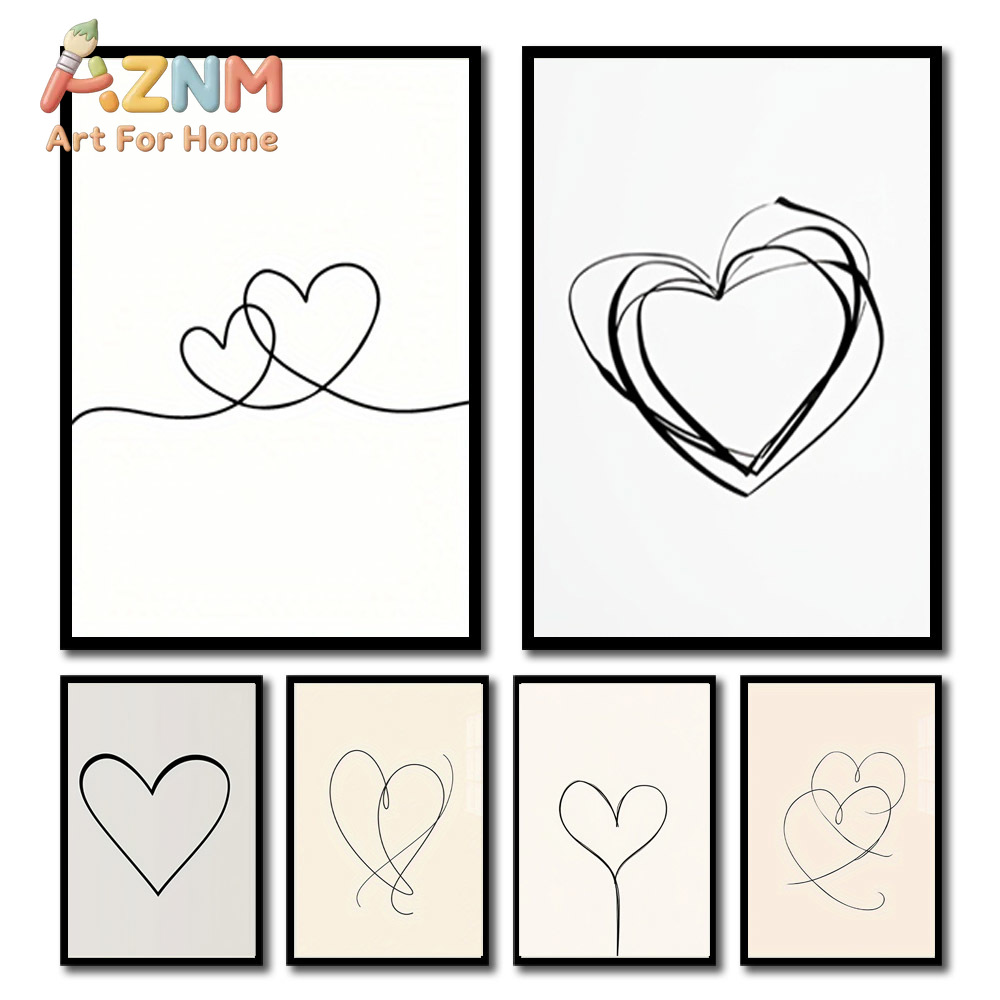 1 buah Poster Seni Garis Hati  - Home Office Minimalist ulasan dan harga