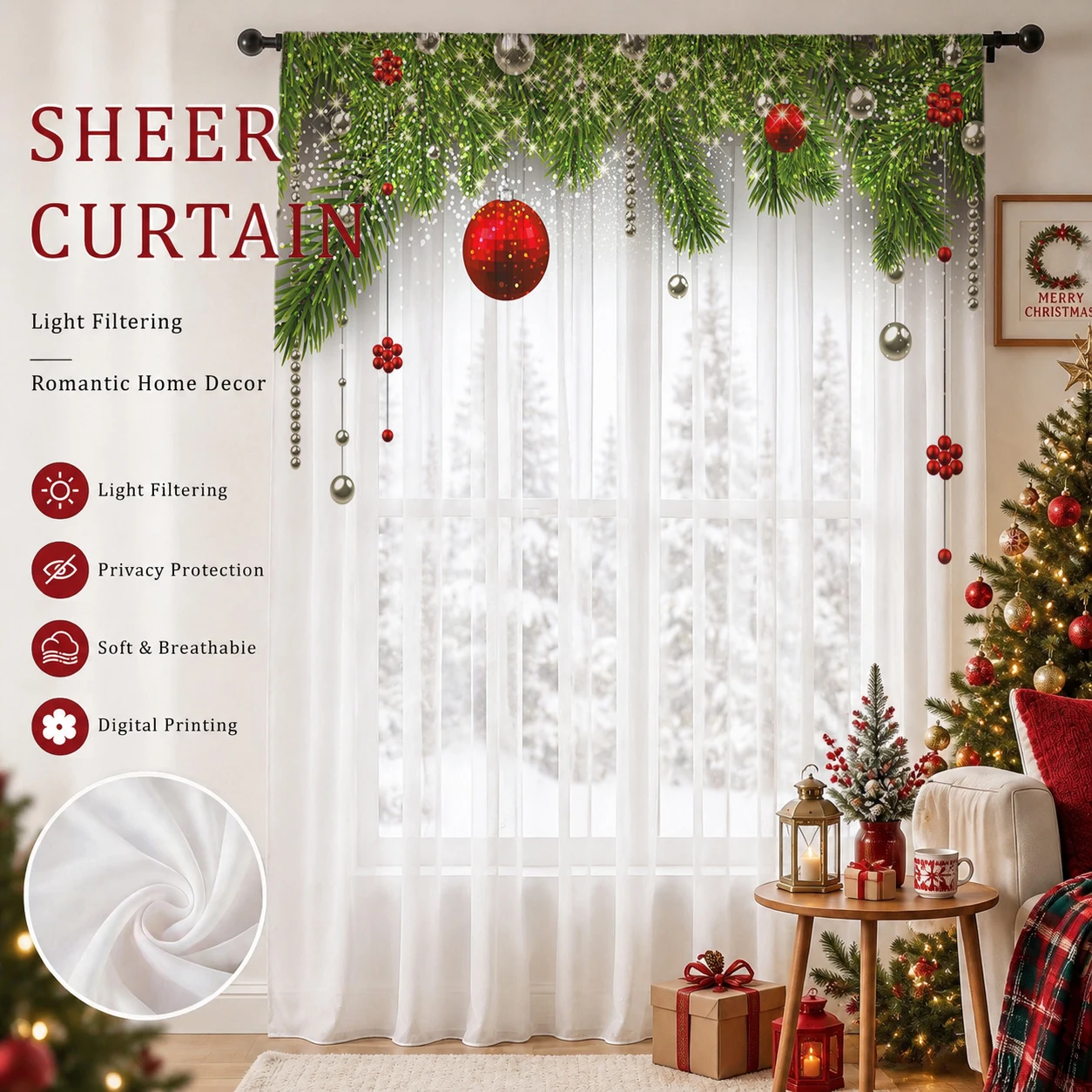 Tirai Transparan Gradien Natal - Home Office With Plants ulasan dan harga