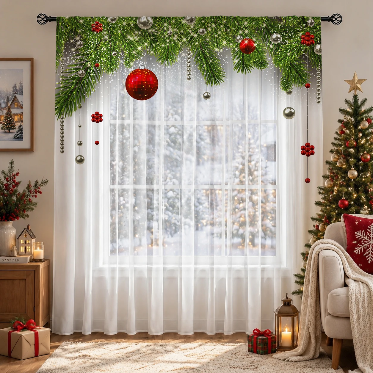 Tirai Transparan Gradien Natal - Home Office With Plants ulasan dan harga