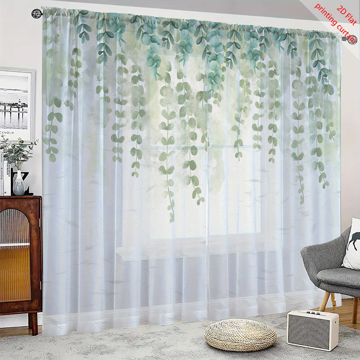 Tirai kasa transparan bermotif - Home Office With Plants ulasan dan harga