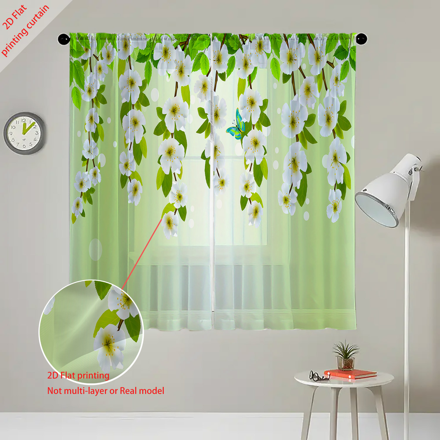 Tirai kasa transparan bermotif - Home Office With Plants ulasan dan harga