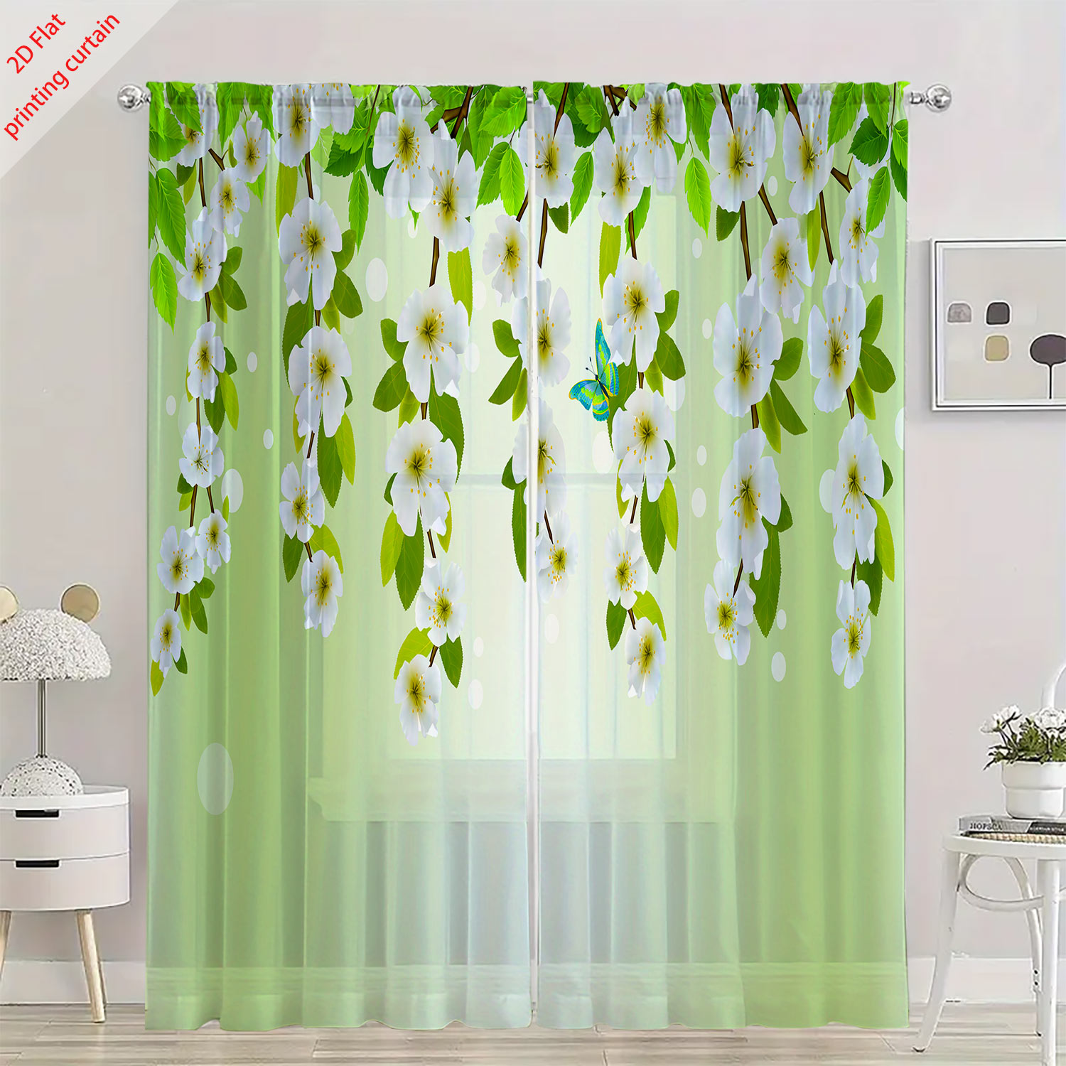 Tirai kasa transparan bermotif - Home Office With Plants ulasan dan harga