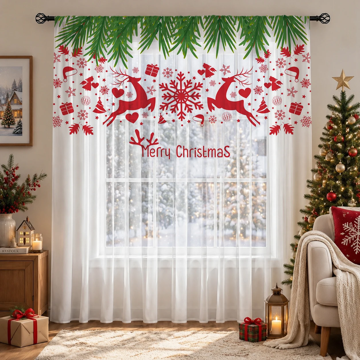 Tirai Transparan Gradien Natal - Home Office With Plants ulasan dan harga