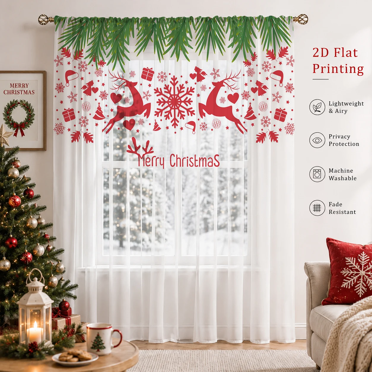 Tirai Transparan Gradien Natal - Home Office With Plants ulasan dan harga