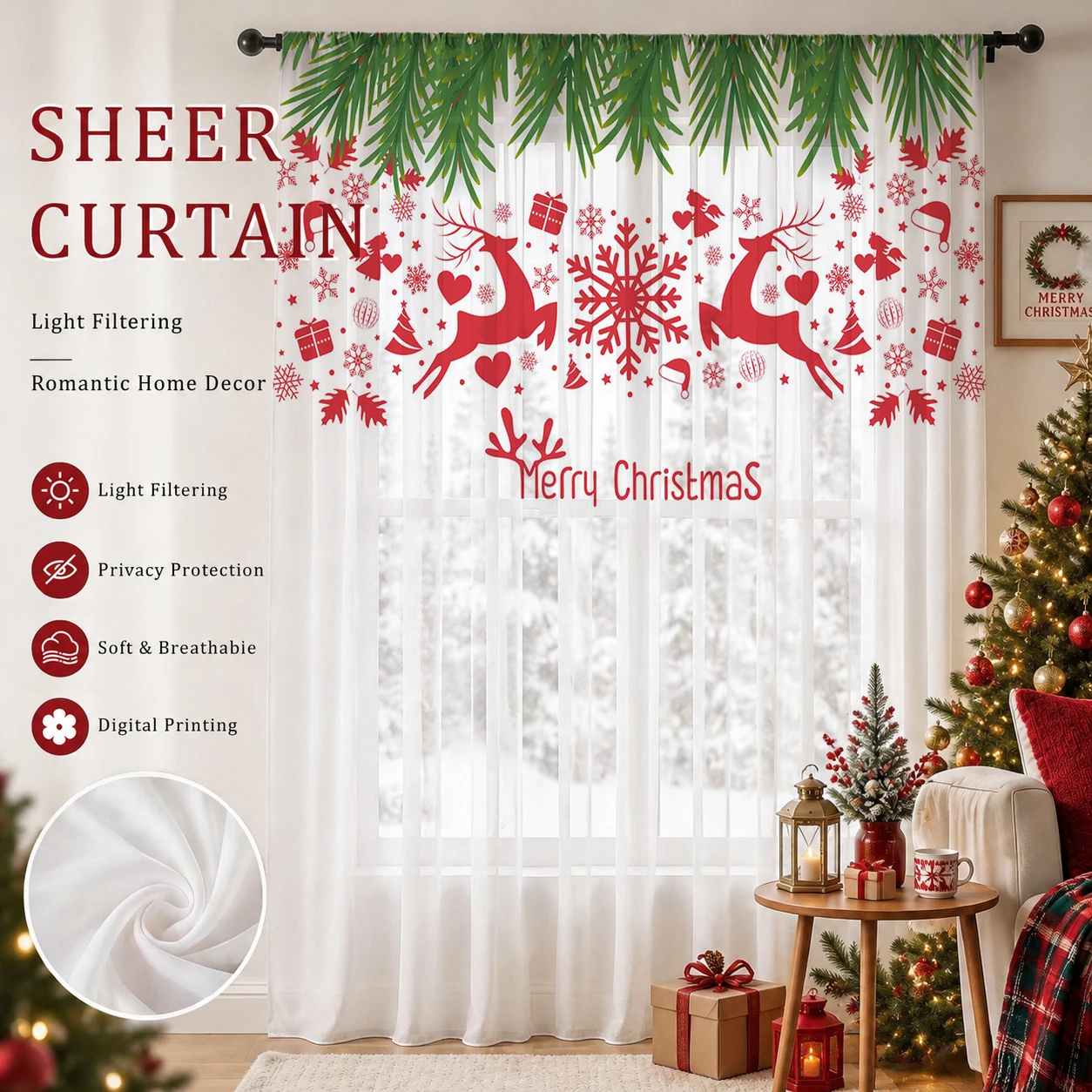 Tirai Transparan Gradien Natal - Home Office With Plants ulasan dan harga