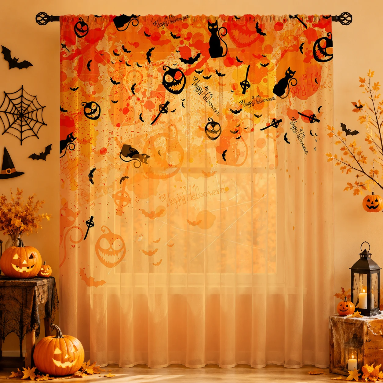 1Pc Tirai Tipis Halloween Sera - Home Office With Plants ulasan dan harga