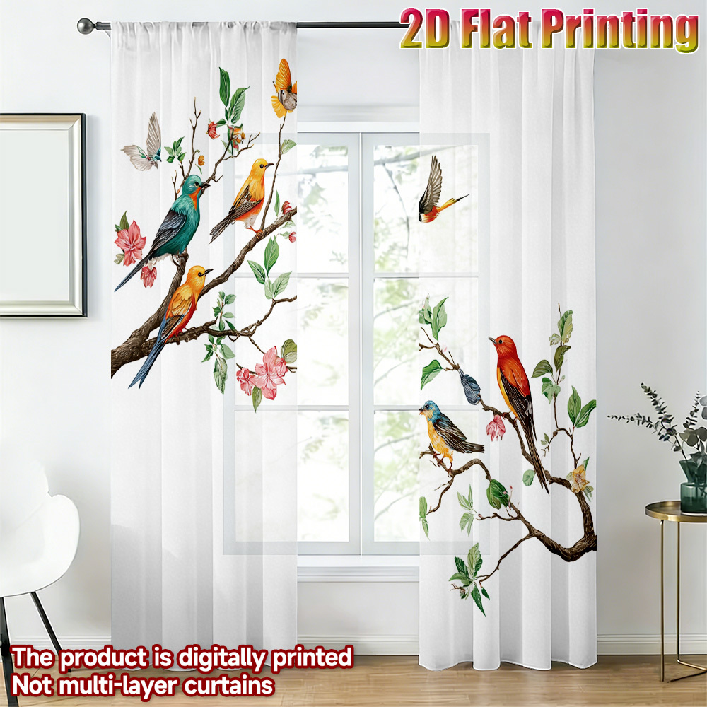 2PCS Tirai Tipis Motif Burung  - Home Office With Plants ulasan dan harga