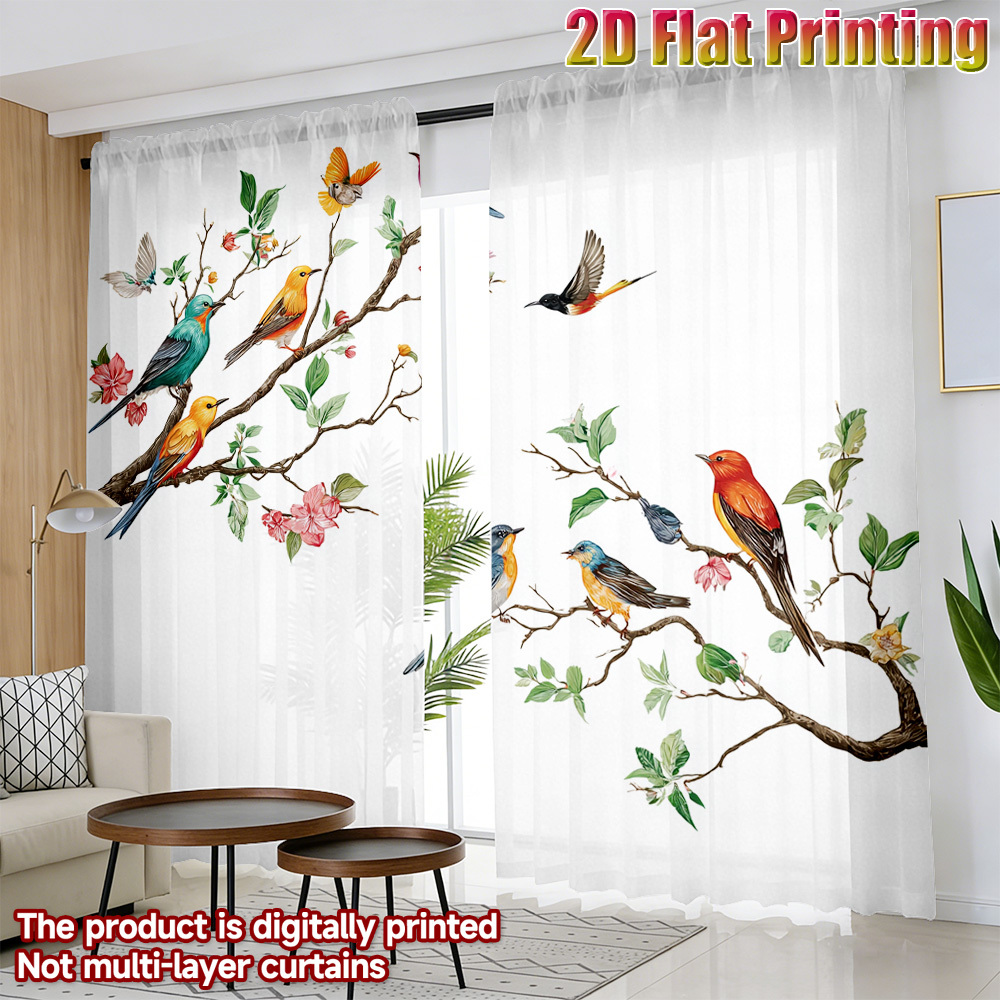 2PCS Tirai Tipis Motif Burung  - Home Office With Plants ulasan dan harga