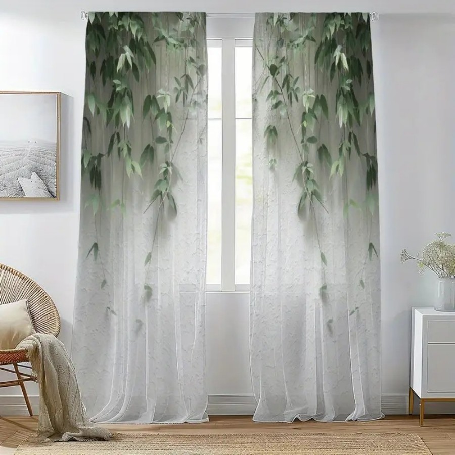 2PCS Tirai Transparan Cetak Di - Home Office Minimalist ulasan dan harga