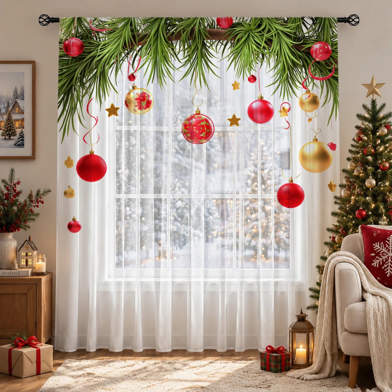 Tirai Transparan Gradien Natal - Home Office With Plants ulasan dan harga