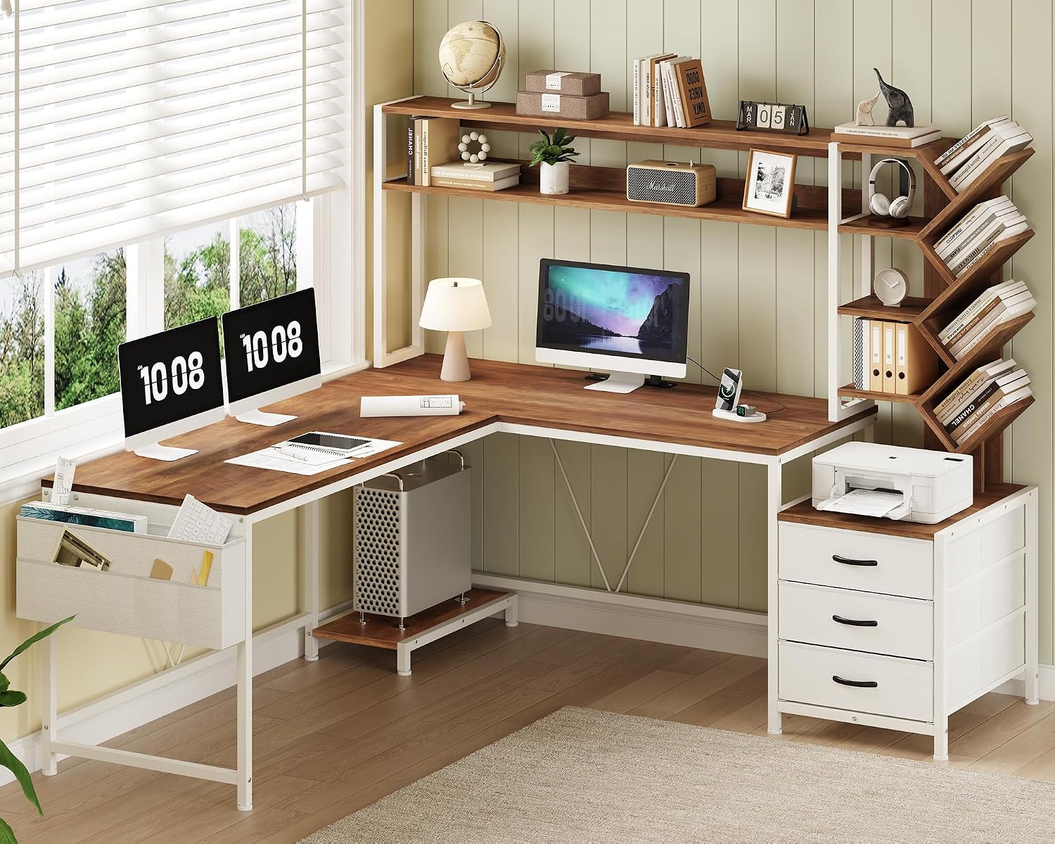 Meja berbentuk L 63 inci denga - Home Office Desk With Drawers ulasan dan harga