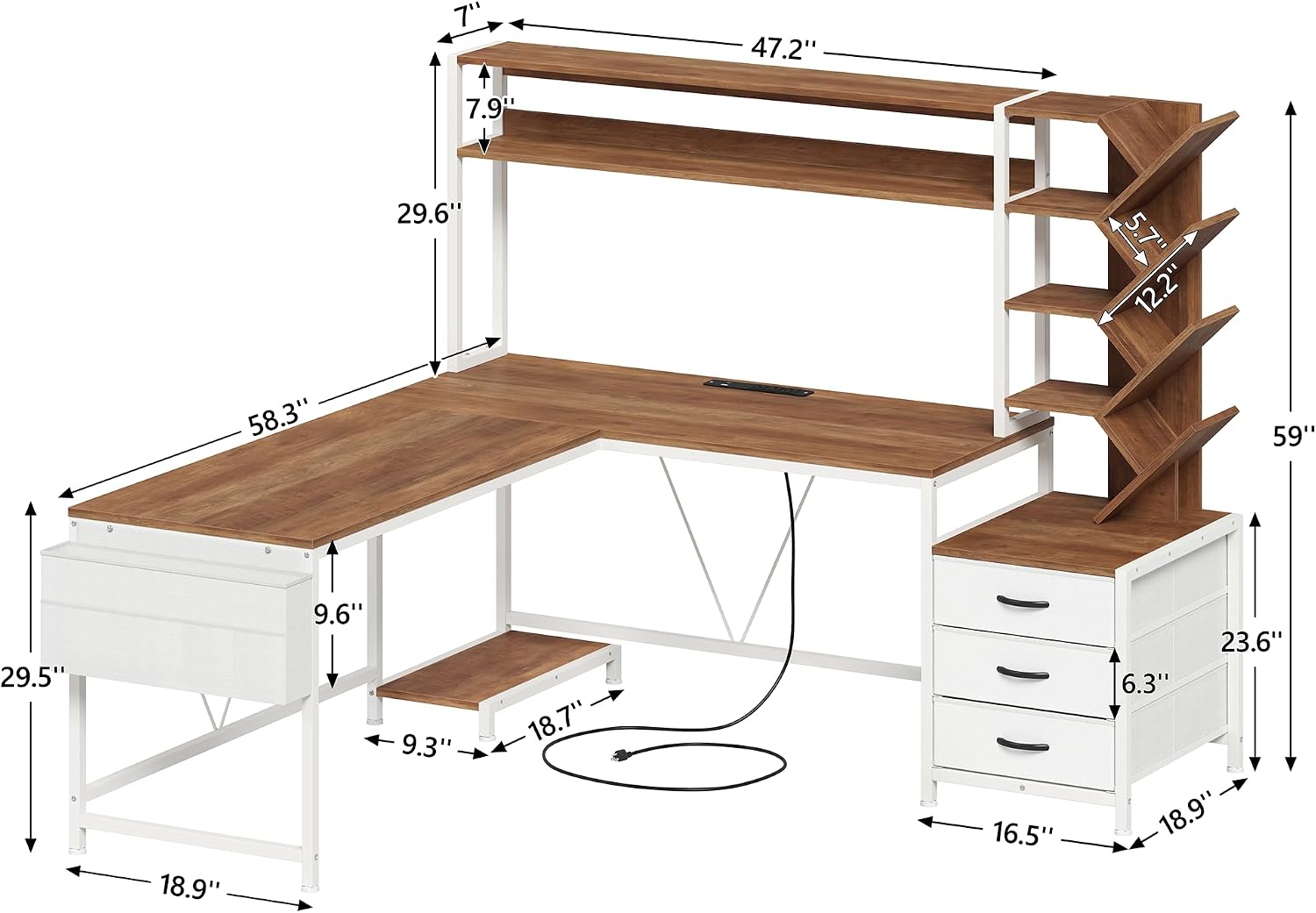 Meja berbentuk L 63 inci denga - Home Office Desk With Drawers ulasan dan harga
