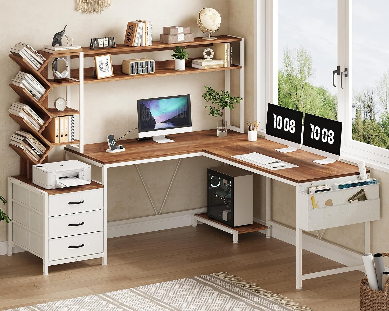 Meja berbentuk L 63 inci denga - Home Office Desk With Drawers ulasan dan harga