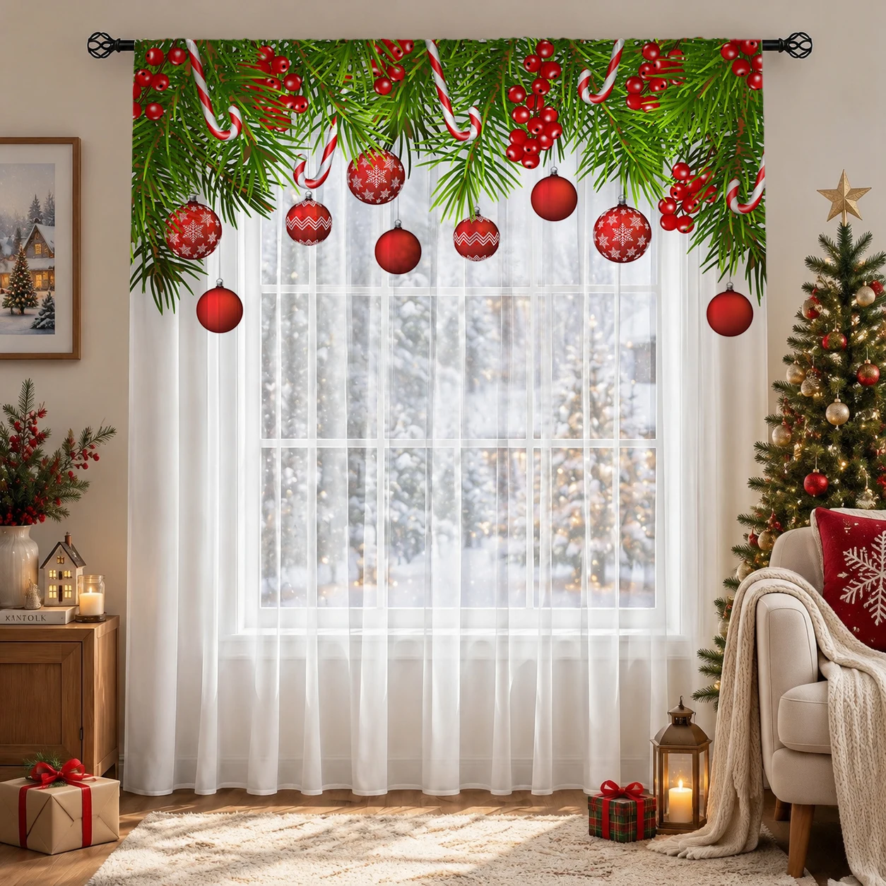 Tirai Transparan Gradien Natal - Home Office With Plants ulasan dan harga