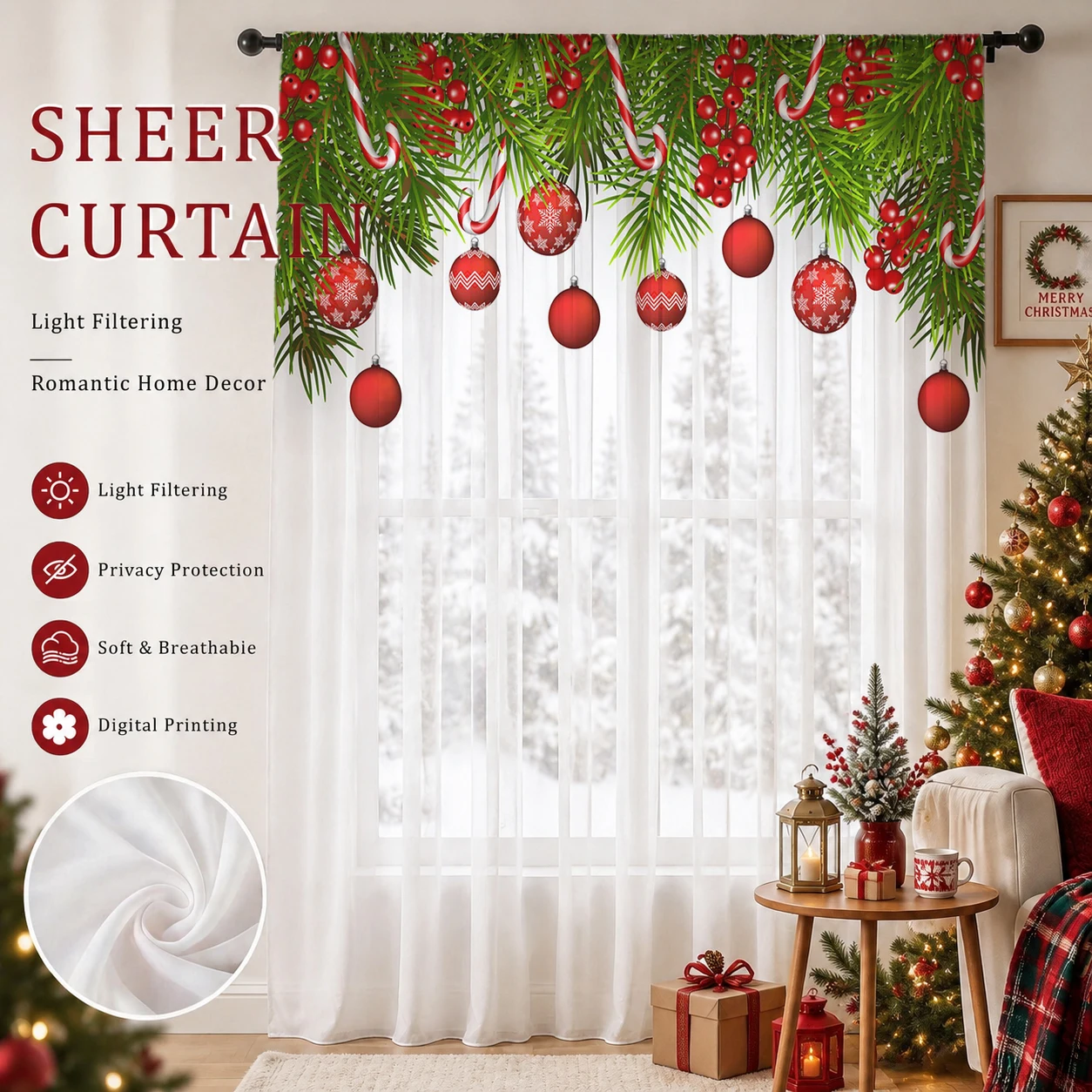 Tirai Transparan Gradien Natal - Home Office With Plants ulasan dan harga