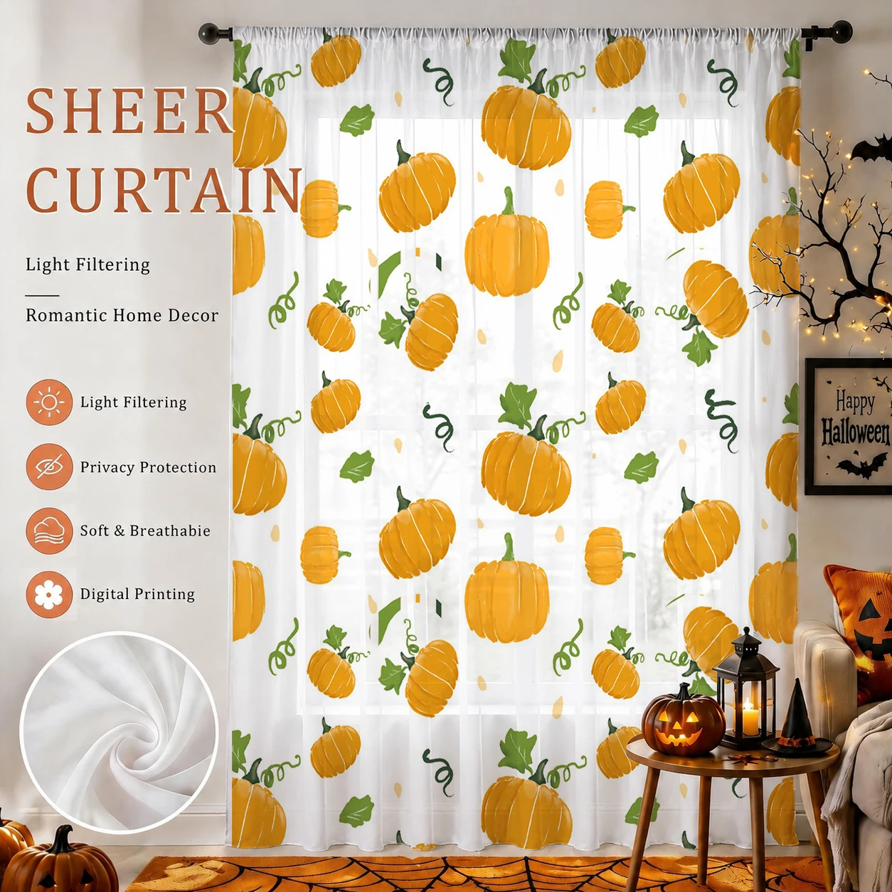 Tirai Tipis Halloween dengan K - Home Office With Plants ulasan dan harga