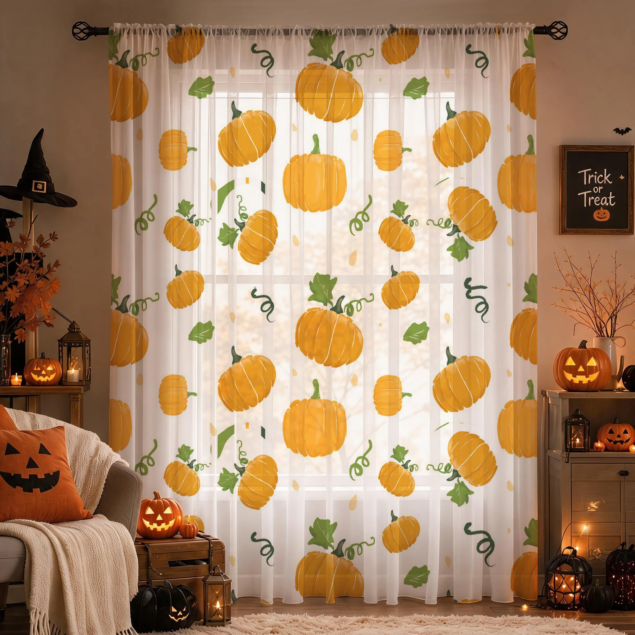Tirai Tipis Halloween dengan K - Home Office With Plants ulasan dan harga