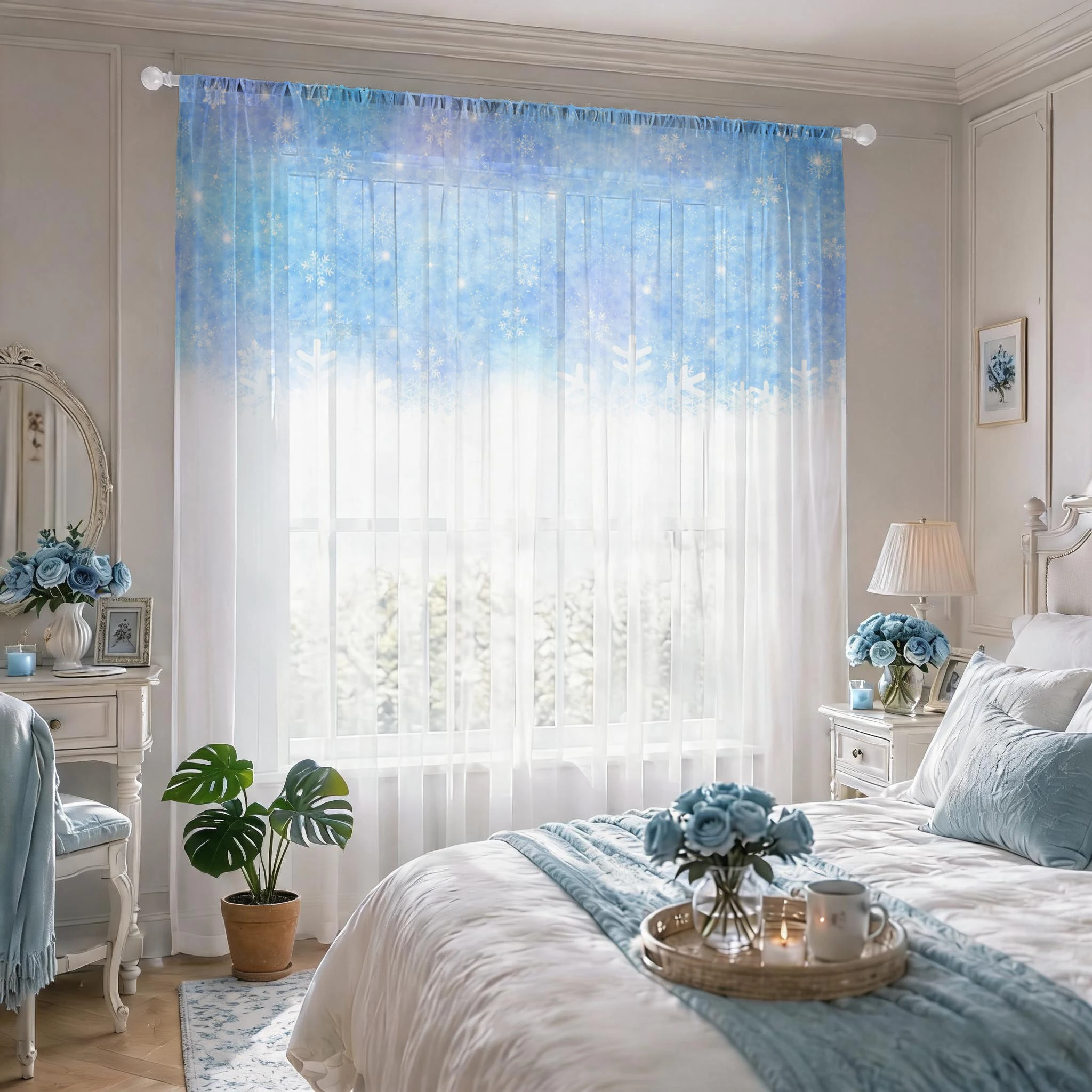 Tirai Transparan Gradasi Bunga - Home Office With Plants ulasan dan harga