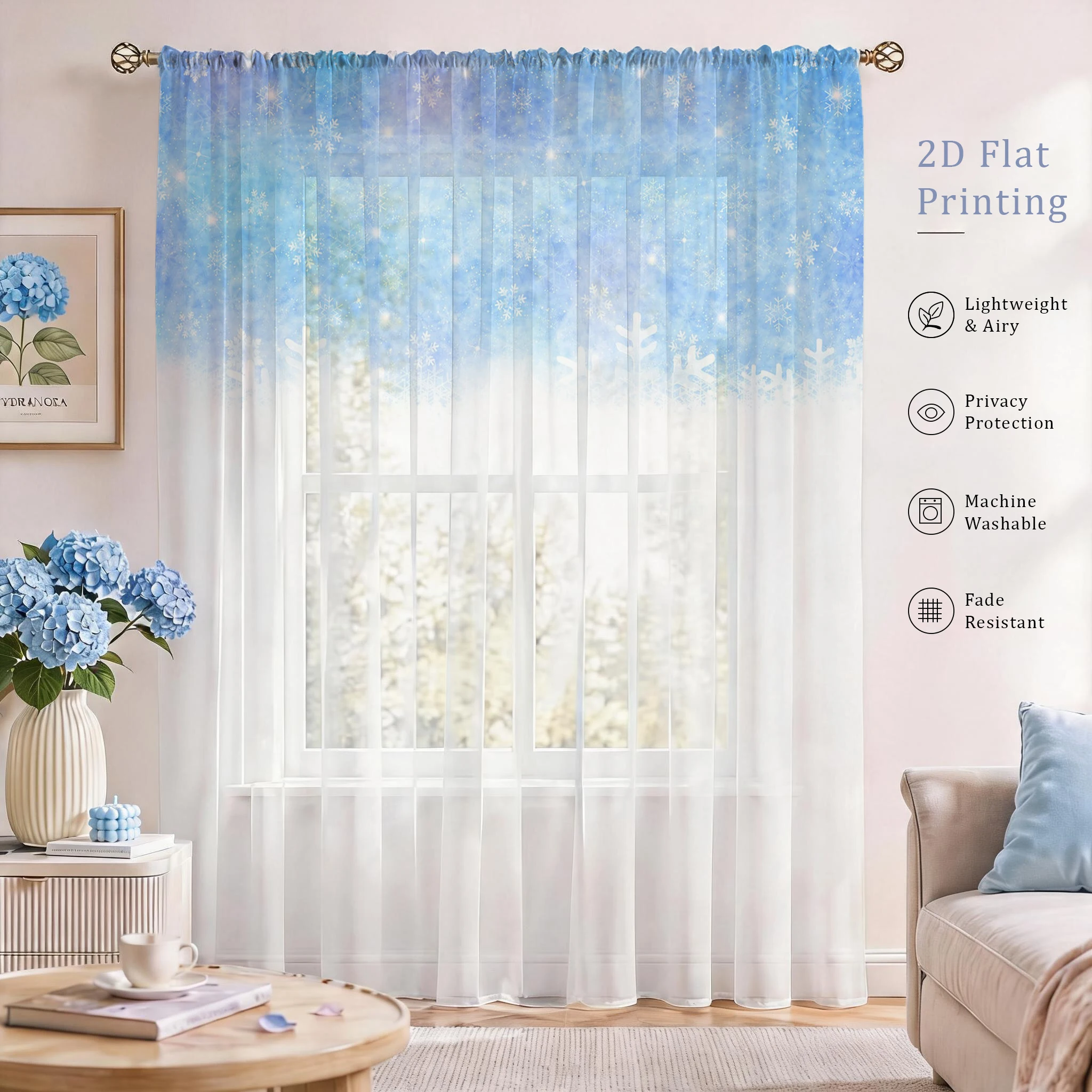 Tirai Transparan Gradasi Bunga - Home Office With Plants ulasan dan harga